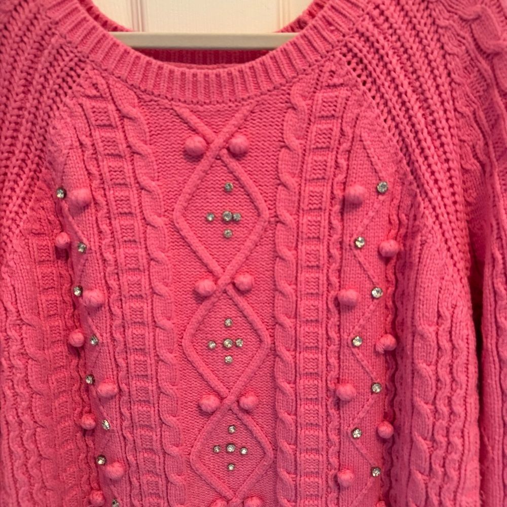Boston Proper Embellished Cable Pullover Sweater Pink Carnation Size XL - Picture 3 of 8